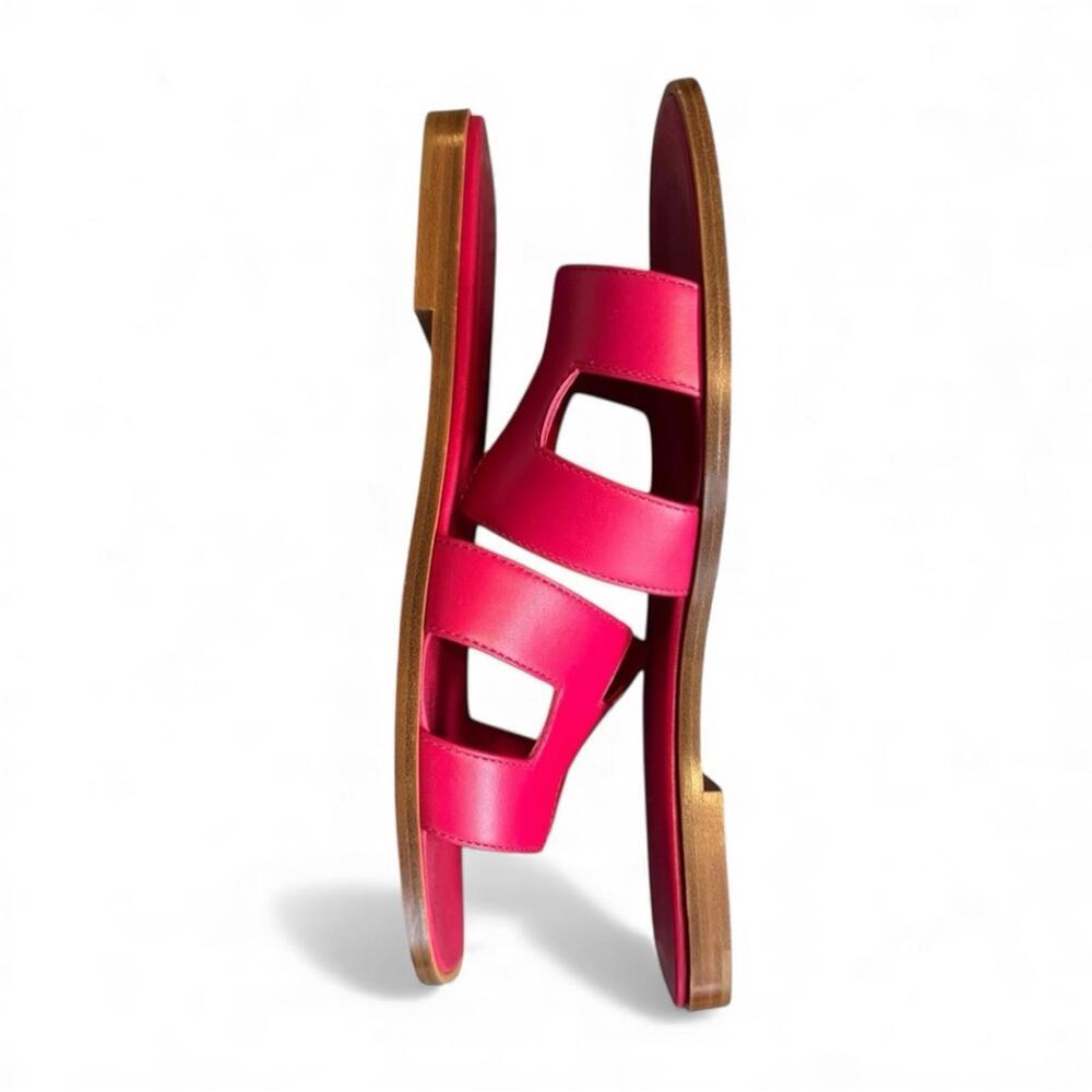 Hermes Oran Pink Sandals Slides Shoes 39.5 Leather Flats - Picture 3 of 4